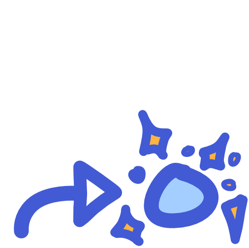 a blue circle with sparkles around it sits at the bottom of the image, a short slightly curved arrow points to the circle from the left.